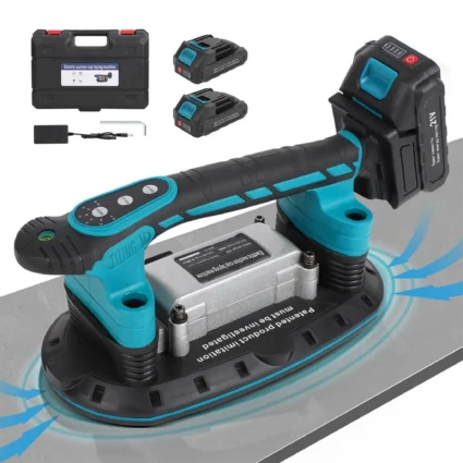 Elektrisch Fliesenvibrator mit 2x 2.5Ah Akku, Fliesenmaschine 6 Gänge 250KG Fliesenrüttler Nivelliermaschine Saugnapf Boden Fliesen Vibrationsgerät
